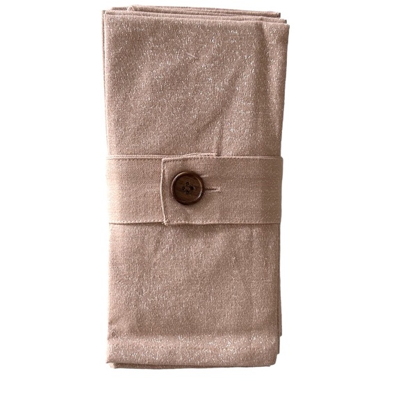 Envogue 8 Pc Napkins Set Cotton Woven Metallic NEW  W TAGS Dusty Peach Metallic - Picture 4 of 5